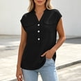 thumbnail image 2 of hoksml Women's Cap Sleeve Blouse, V Neck Henley Casual Shirt with Pockets, Loose Fit Work Tops for Office Daily Wear, 2 of 6