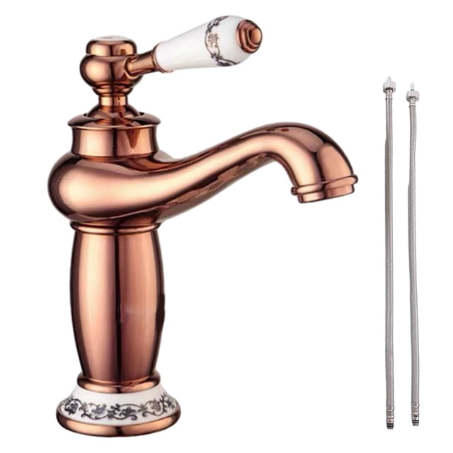 Grifo de latón antiguo de cerámica, grifo de lavabo de baño, grifo de porcelana de cuello largo Vintage, grifo mezclador para fregadero, cocina fría