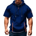 thumbnail image 2 of Fleece Hoodie Sweatshirts for Men Workout Athletic Hoodies Short Sleeve Quarter Zip Pullover Sweatshirt with Kanga Pockets Royal Blue 2XL, 2 of 6