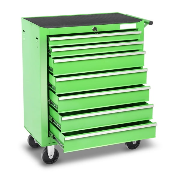 7-Drawers Rolling Tool Cabinet Chest with Wheels, Keyed Locking System Non-Slip Mat, for Garage Warehouse Workshop, Green