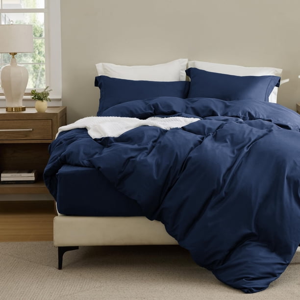 Juego de ropa de cama Bedsure con funda de edredón y sábana ajustable queen azul