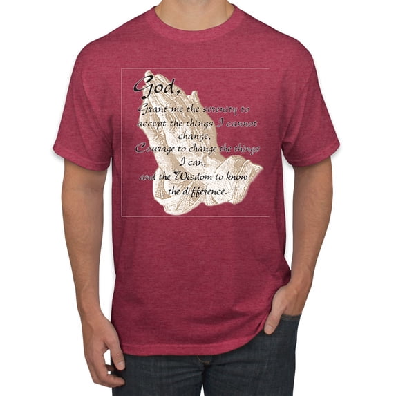 Wild Bobby, Praying Hands God Grant me the Serenity Courage Wisdom, Inspirational/Christian, Men's Graphic Tees, Vintage Heather Red, Large