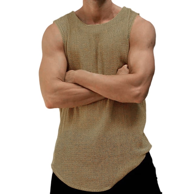 Débardeurs pour Hommes Tricotés Amples Décontractés Respirants Col Rond Sans Manches Chemise 100 % Viscose