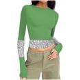 thumbnail image 2 of Uootdi Colorblock Long Sleeve Shirts for Women Round Neck Gradigent Slimming Fit Pullover Striped Casual Skinny Athletic Workout Tops Gift, 2 of 7