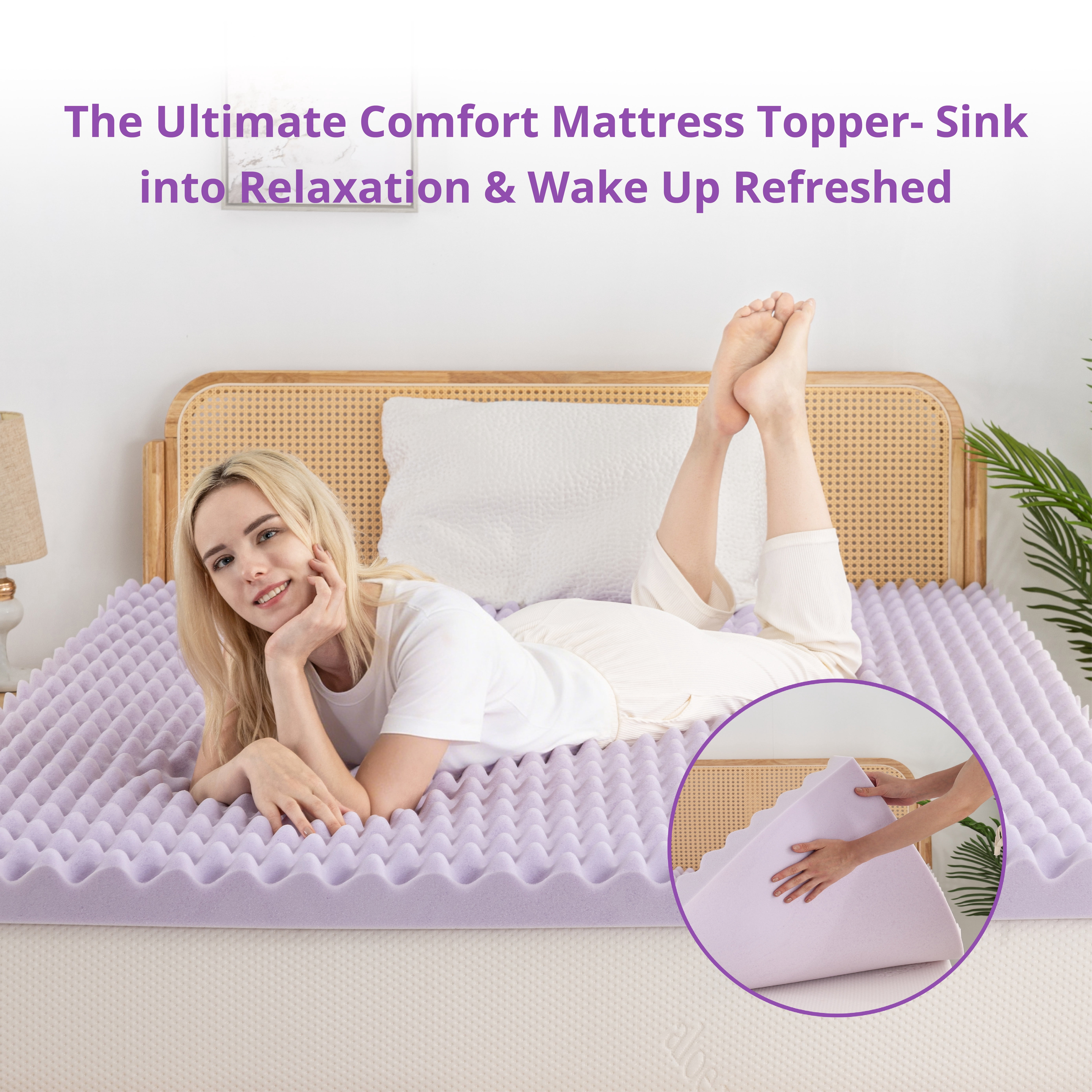 EGOHOME 3 inch Queen Memory Foam Mattress Topper,Egg Crate Foam Pad with Lavender Gel