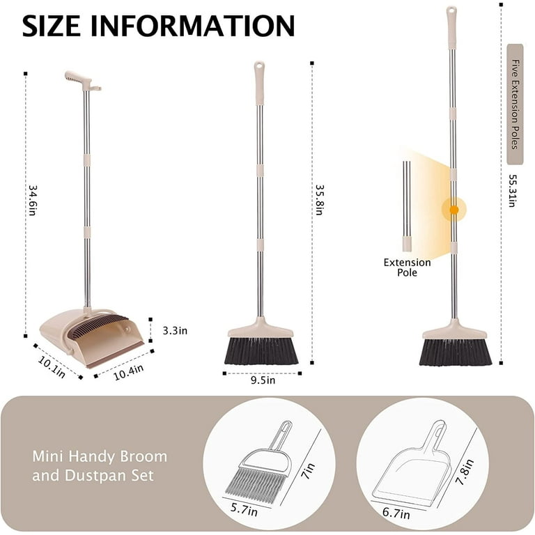 New Broom and Dustpan Set Stainless Steel Upright Broom Dustpans