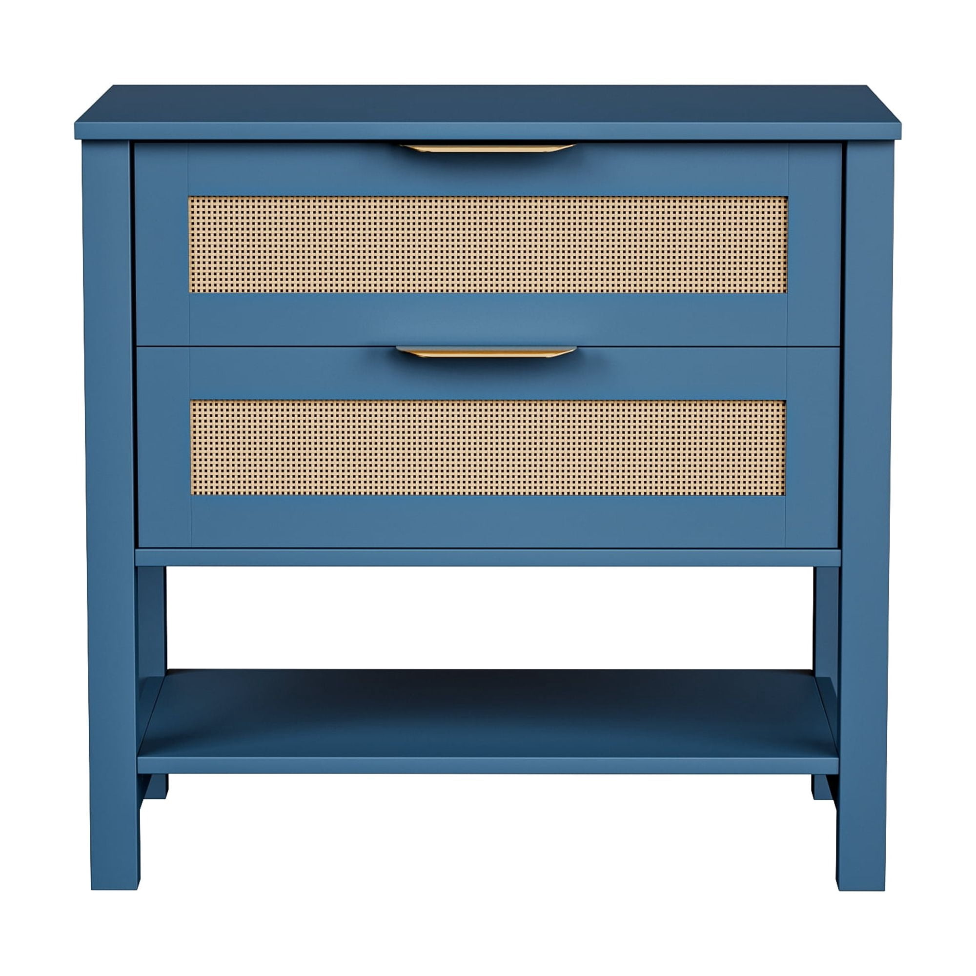 Rattan Nightstand with 2 Drawers and Storage Shelf Boho Bedside Narrow Side Table for Bedroom