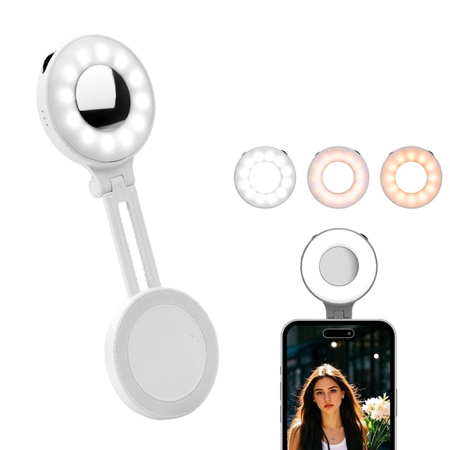 Magnetic Selfie Ring Light,Adjustable 4-Mode LED Built-in Mirror for MagSafe IPhone,Rechargeable Fill Light & Phone Stand for Video Recording Vlogs