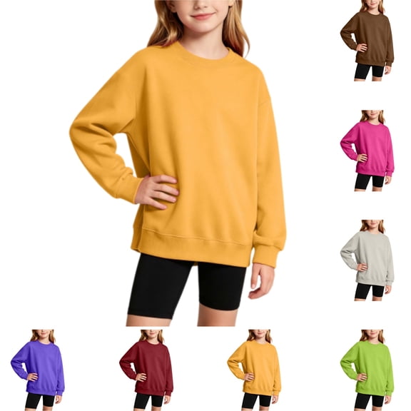 YOUYEDIAN Base Layer for Girls Casual Comfy Long Sleeve Crewneck Solid Color Shirts