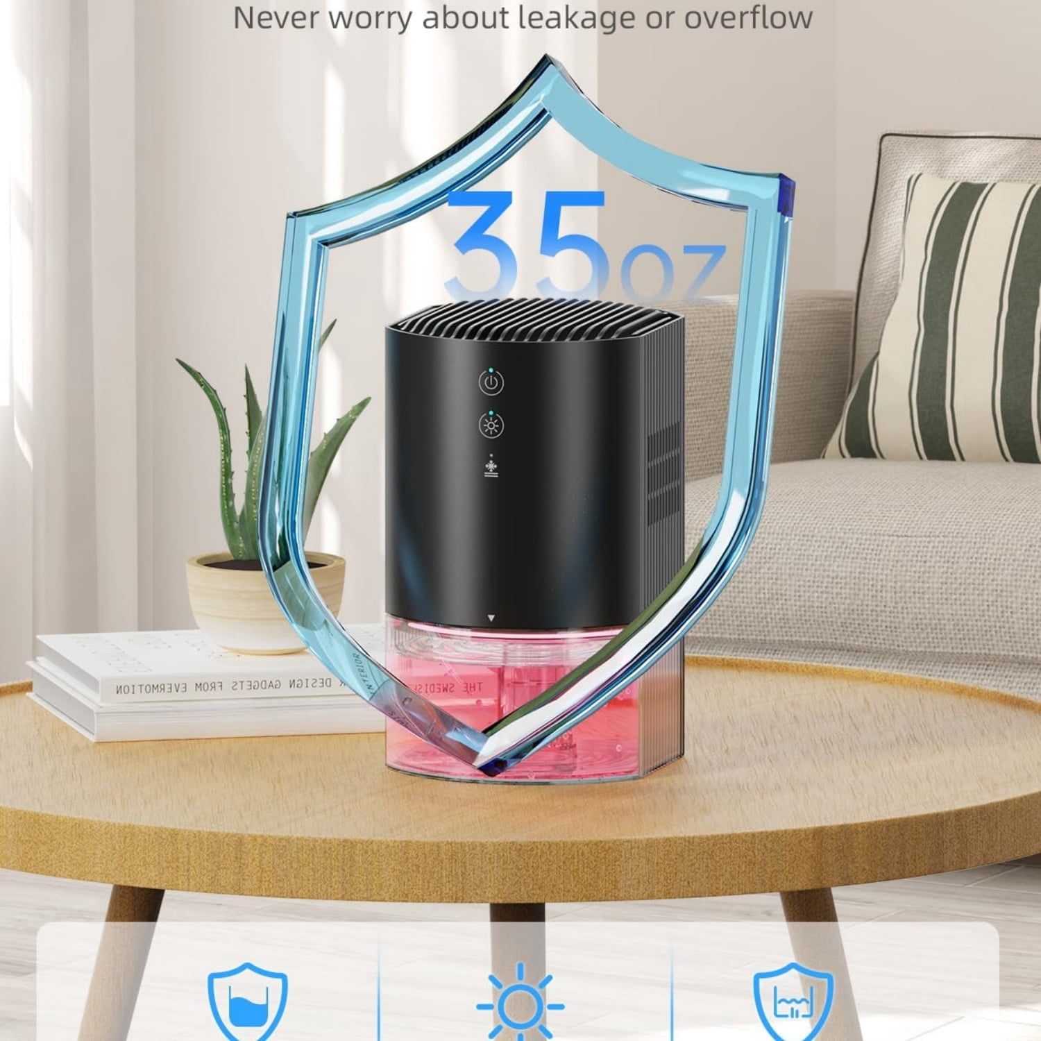 Small Dehumidifiers for Bathroom, Bedroom, Dorm Room, Home, RV, Closet, Wardrobe, Office, Portable Dehumidifier with Auto Shut Off, Auto Defrost, Colorful Light, Ultra Quiet, Energy Saving, 35 OZ