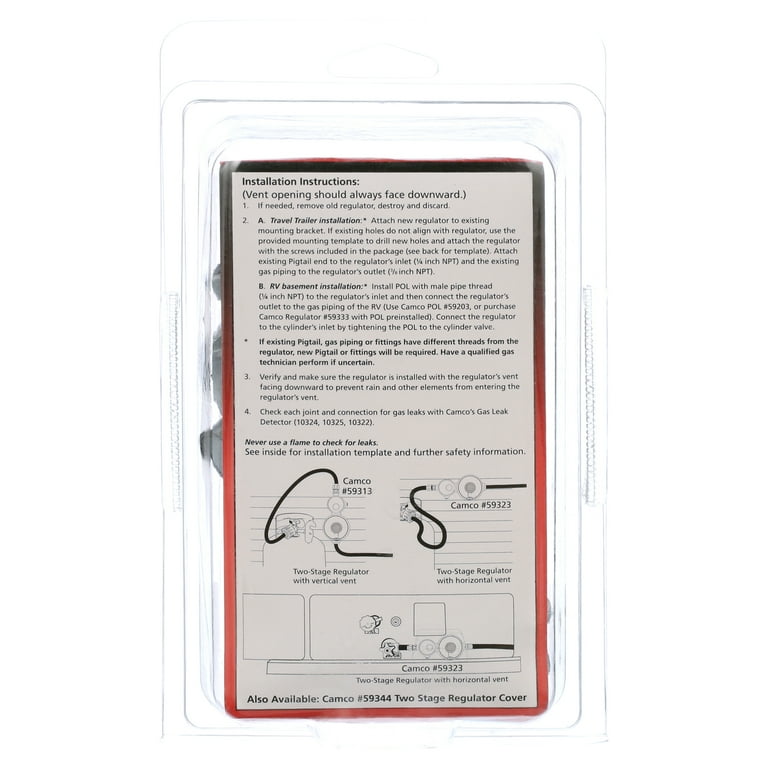 Camco 59323 Horizontal Two Stage Propane Regulator - Feature Integral First and Second Stages Camco 59323 Horizontal Two Stage Propane Regulator - Feature Integral First and Second Stages