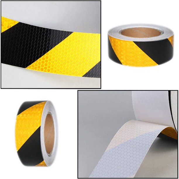 Cinta reflectante amarilla y negra Cinta de advertencia autoadhesiva Cinta de advertencia de peligro amarilla y negra Etiqueta reflectante Marca de piso de automóvil, 5 cm x 25 m