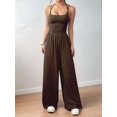 thumbnail image 4 of Women'S Summer Jumpsuit Spaghetti Strap One-Piece Outfit Wide Leg Baggy Pants Romper Coffee Brown XS, 4 of 8