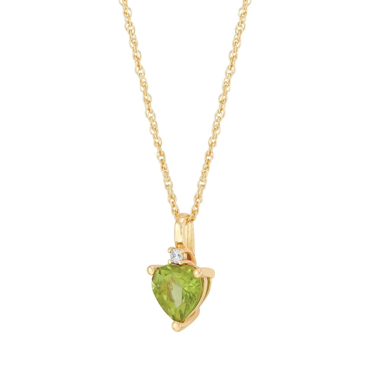 Brilliance Fine Jewelry Heart Peridot and White Cubic Zirconia Pendant Necklace in Sterling Silver and 14KT Gold Plate