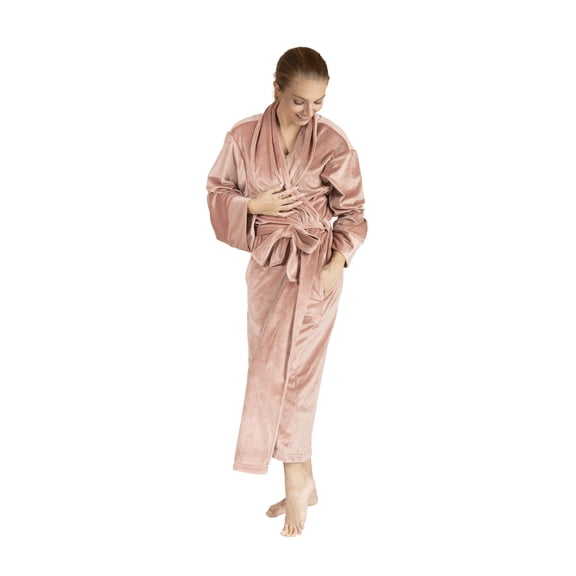 Women's Plush Velour Bathrobe, Soft Warm Loungewear, Full-Length, X-Large, Pink