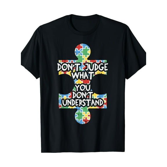Autism Awareness Men's T-Shirt - "Don't Judge What You Don't Understand" Puzzle Graphic, 100% Cotton, Casual Round Neck Tee, Perfect for Teachers & Allies