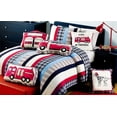 thumbnail image 2 of Cozy Line Home Fashions Navy/Blue/Red Grid Stripe Cars  100% Cotton Reversible Quilt Bedding Set for Kids (Ronnie Varsity Striped, Twin - 2 Piece), 2 of 7