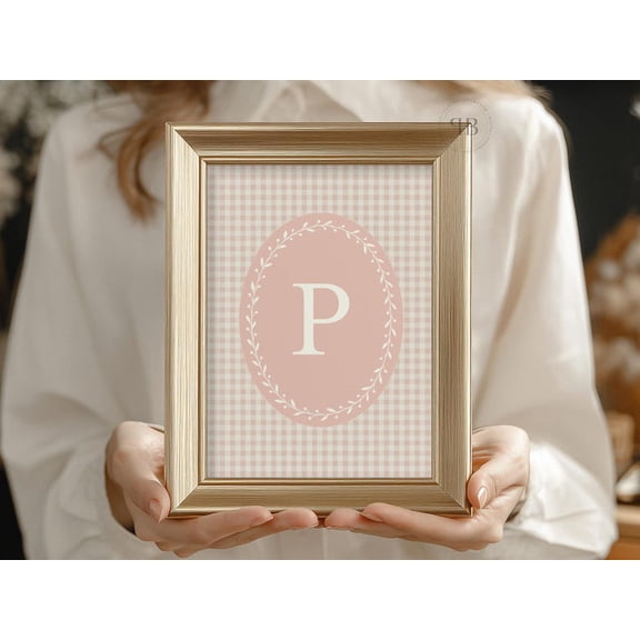 Floral Cottagecore Nursery Print Vintage Monogram Initial Wall Art Blush Pink Unframed Paper Print