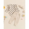 thumbnail image 6 of Baby Toddler Girls Fall Outfit, 0 3 6 9 12 18 Months Long Sleeve Dots Print Romper with Pants and Bowknot Headband Clothing Set, 6 of 9