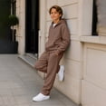 thumbnail image 6 of SERTGUTR Boys' Waffle Knit Hoodie Pullover Quarter Zip Kangaroo Pocket Elastic Waist Sweatpants 2 Piece Set Relaxed Fit Warm Winter School Outdoor Wear, 6 of 9
