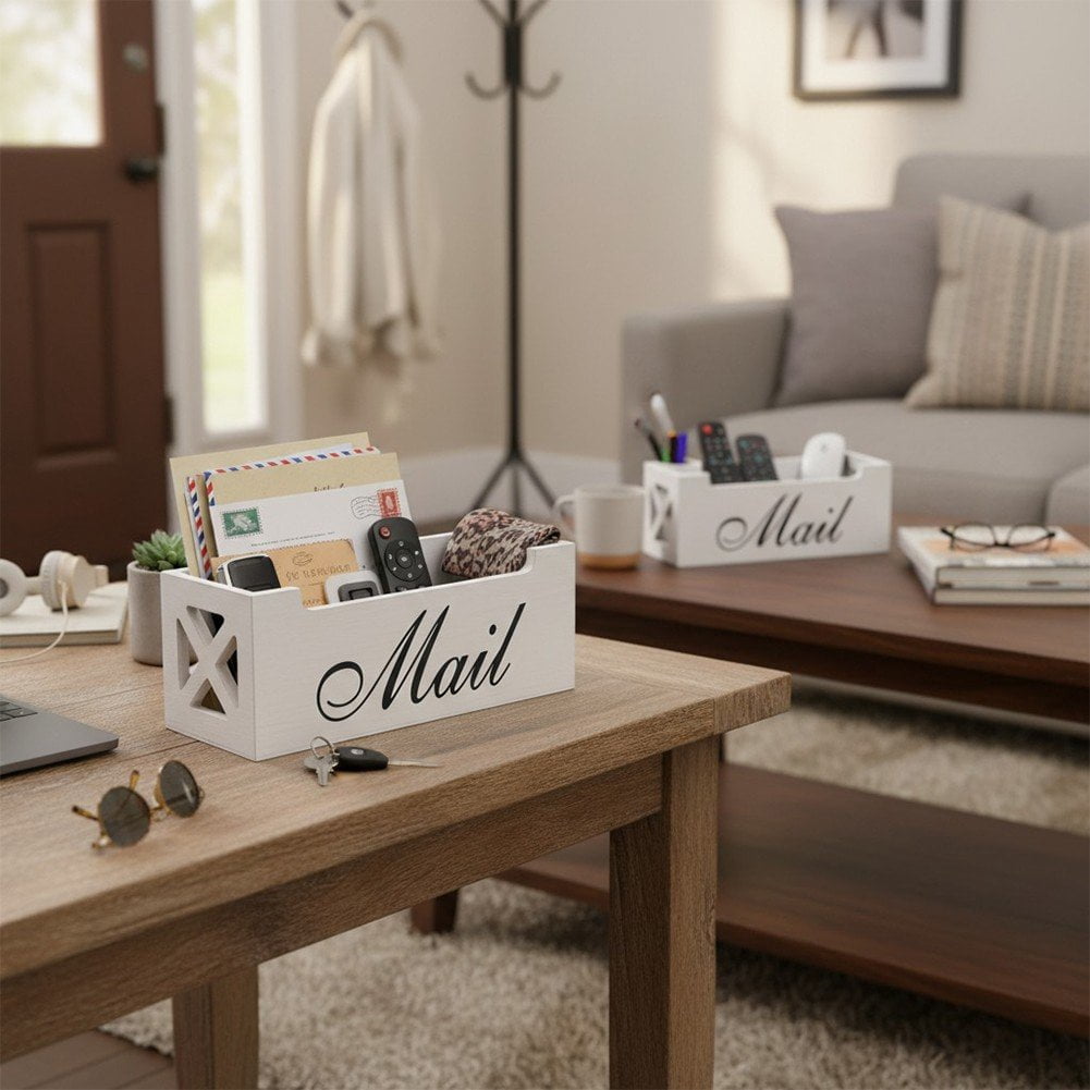 Modern Mail Holder For Desk, Wood Letter Organizer Sorter Envelope Organizer Bill Filling Rack Wood Mail Basket Magazine Holder For Home Office