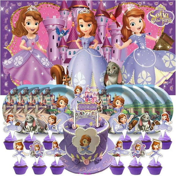 Sofia Princess Birthday Supplies Plates Decorations Decor Backdrop Banner Cake Topper Fans
