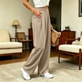 thumbnail image 5 of ABSUYY Womens High Waist Wide Leg Sweatpants, Loose Fit Lounge Pants with Pockets, Comfy Pull-On Trousers, Khaki,Size 2XL, 5 of 7