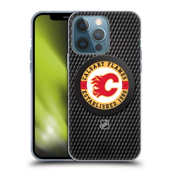 Head Case Designs Officially Licensed NHL Calgary Flames Puck Texture Soft Gel Case Compatible with Apple iPhone 13 Pro