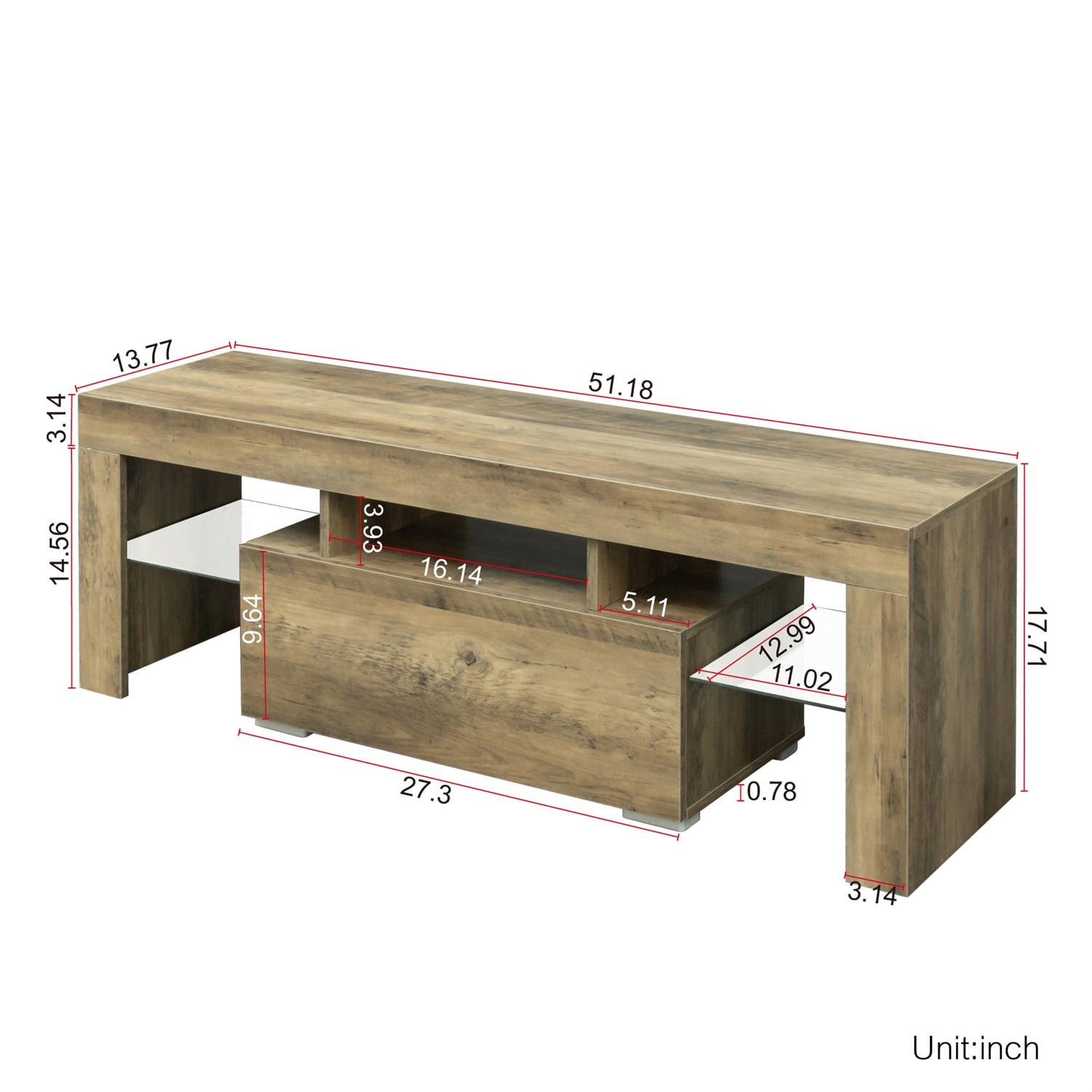Kadyn TV Stand, Particle Board TV Cabinet Entertainment Center with LED RGB Lights and Storage, Grey Oak High Gloss TV Console Table for TVs up to 55"