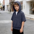 thumbnail image 2 of Ticikt Boys Knit Short Sleeve Hooded Sweatshirt Casual Pullover Top for Kids Youth Children,Color:Navy,Size:7-8 Years, 2 of 4