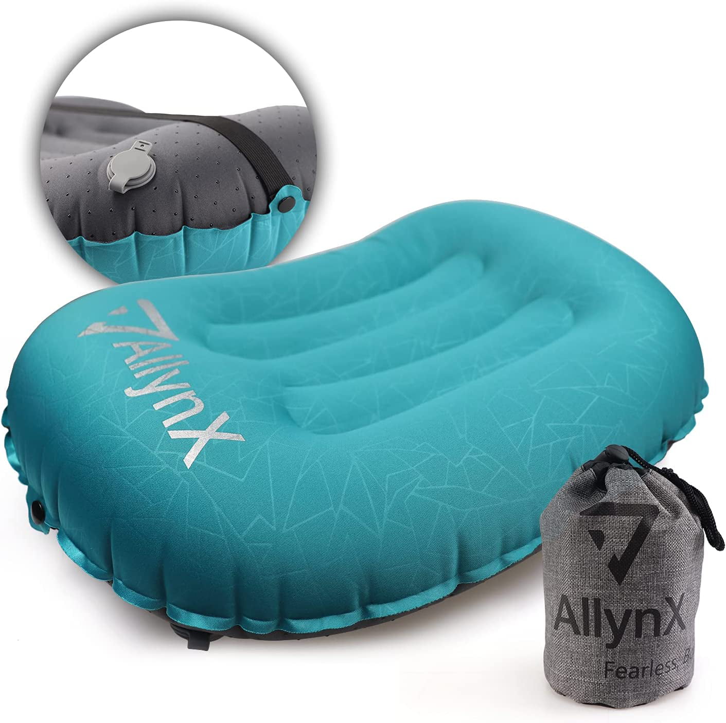 Blue Inflatable Pillow Camping Travel Soft Blow-Up 