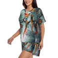 thumbnail image 2 of Rateoe Colorful Birds Pine Branch Pattern Women's Short-Sleeved Pajama Set - 2 Piece Soft and Lightweight Sleepwear Set-Large, 2 of 7