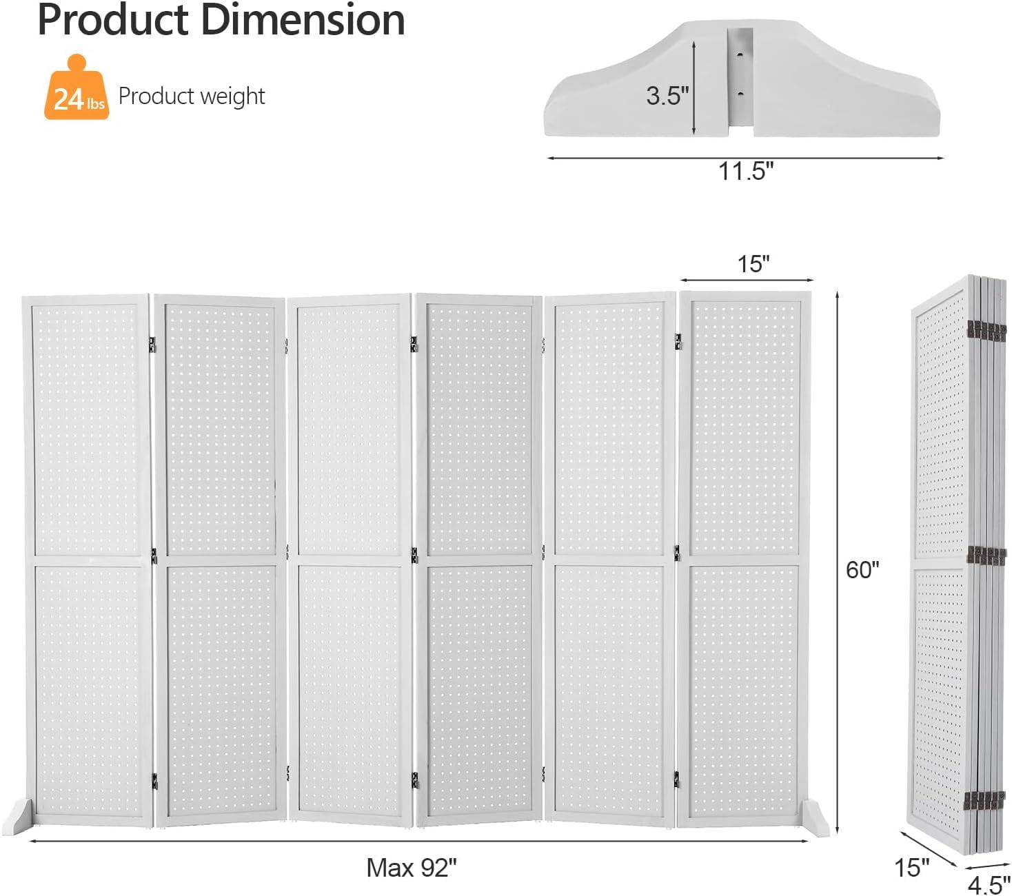 Bonnlo 4/6 Panel Pegboard Freestanding, 5 FT Portable Display Board Organizer for Craft Show Jewelry, Wooden Folding Privacy Screen Room Divider (White, 6 Panel with Base)