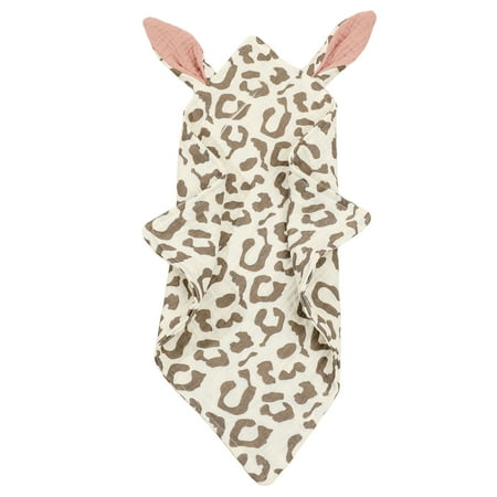 

rygai Rabbit Ear Decor Square Double Layer Cotton Baby Bib Infant Cartoon Bear Pattern Handkerchief Sleeping Blanket Infant Accessories Leopard