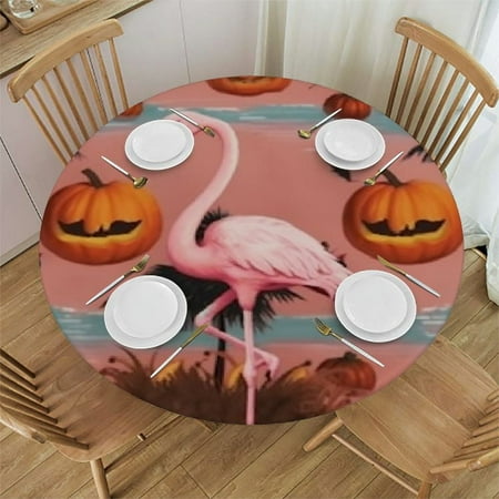 

Halloween Flamingo Pattern Round decorative tablecloth can be washed and reused for round table dining table coffee table
