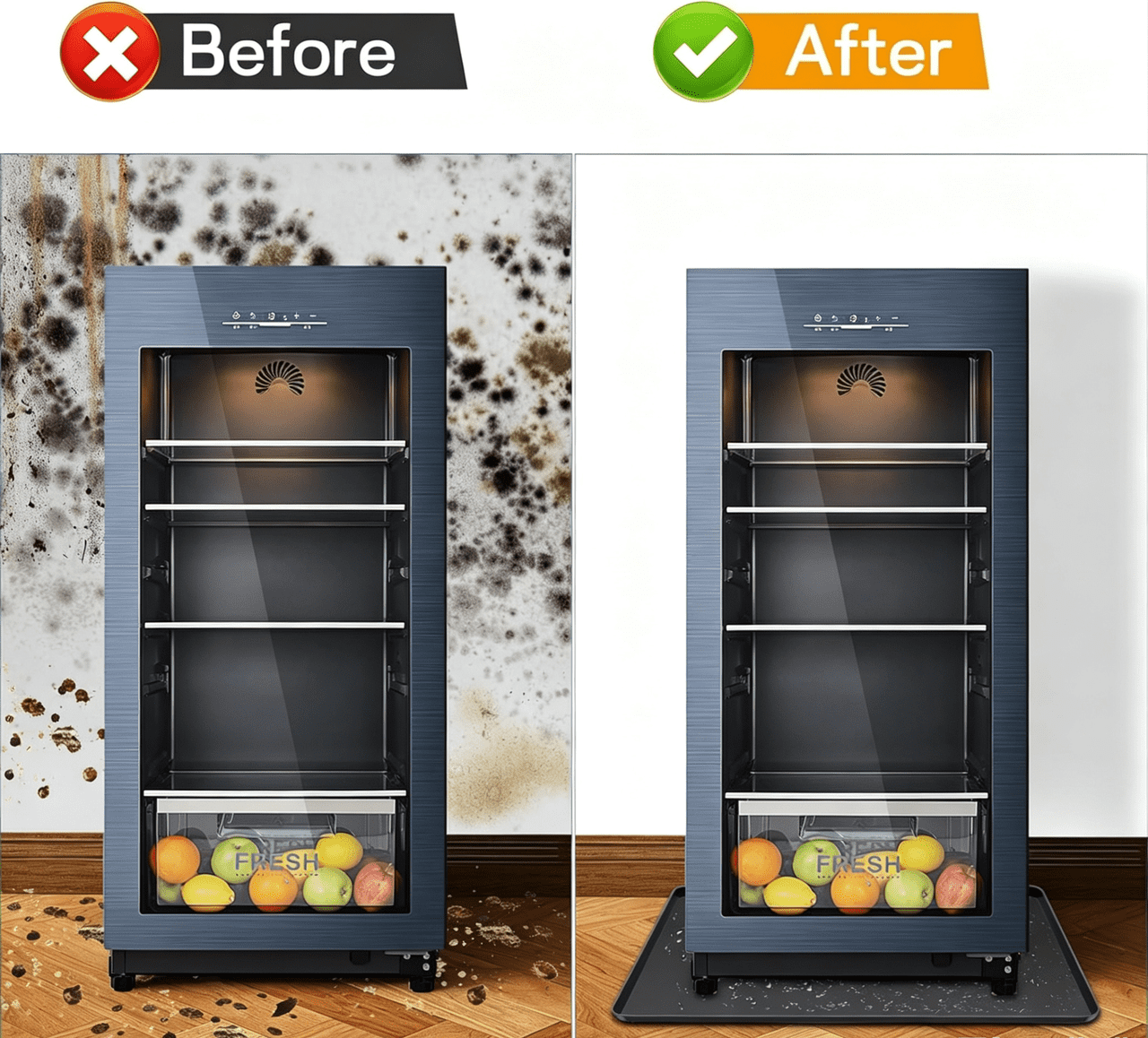 Smlper 24'' x 24'' x 0.5'' Mini Fridge Silicone Mat, Fridge Drip Tray Concave And Convex Design Is Leak-Proof and Non-Slip Perfectly Compatible with Washer, Dryer, Wine Cooler, Dishwasher Ect(Black)