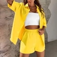 thumbnail image 3 of PEASKJP Workout Short Set Women's Shirt and Shorts Set Summer Outfits Fashion Casual Short Sleeve Tracksuit (Yellow,M), 3 of 5