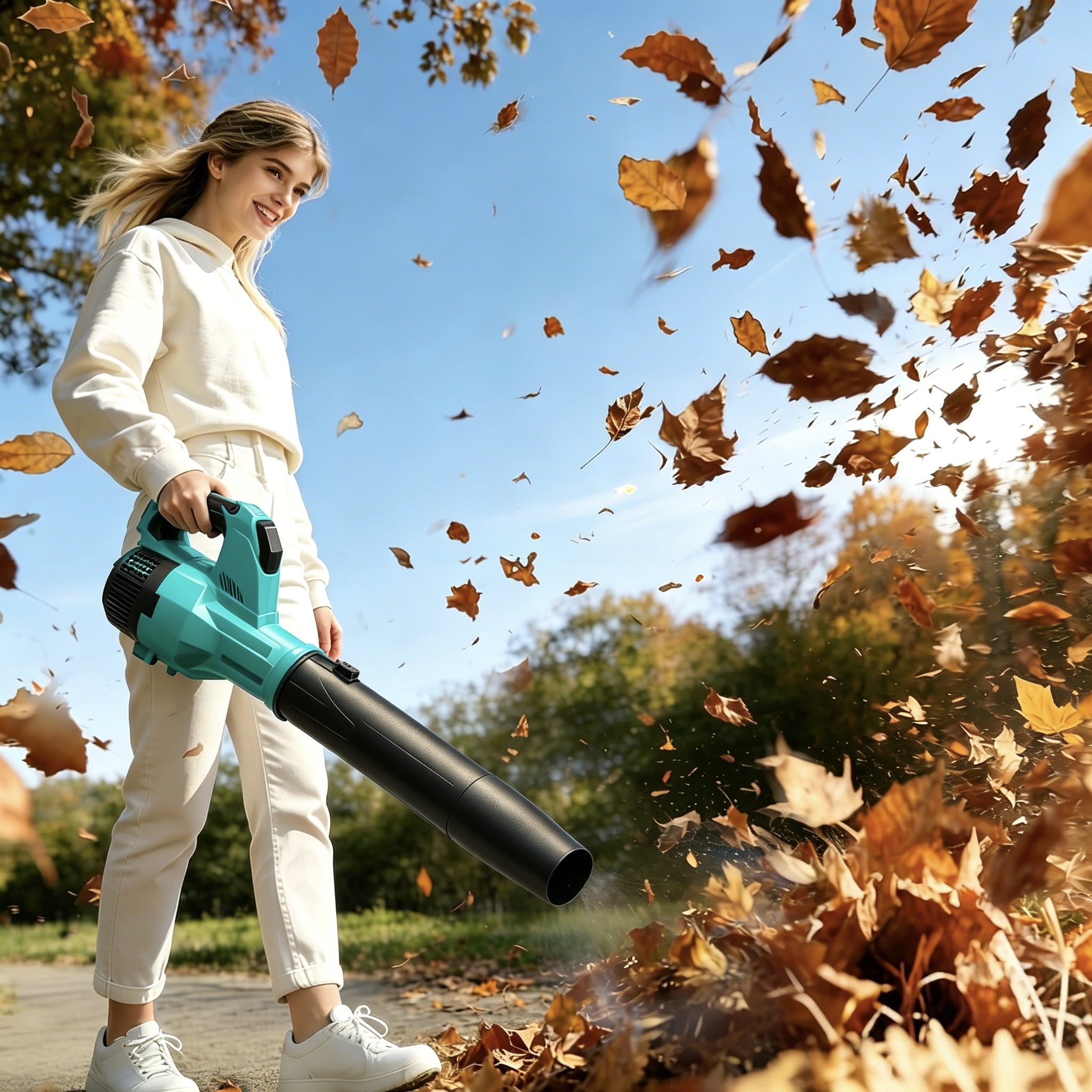 LNOW Cordless Leaf Blower, 680CFM 150MPH 6 Speed Electric Leaf Blower with 2×3.0Ah Batteries, Light Duty Leaf Blower for Blowing Leaves, Car Drying,  Yard/Patio/Garden Cleaning, Lawn Care and Dust