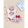 thumbnail image 3 of Raccmtaty Baby Girl 4th of July Set, Bear Embroidery Fly Sleeve Tops Star Print Layered Hem Shorts Headband Toddler Summer Outfits, 3 of 9