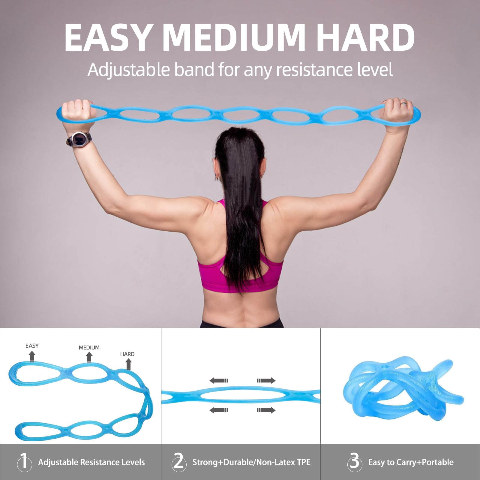 Resistance Bands for Working Out – Adjustable 7-Ring Exercise Bands with Handles, Full Body Workout for Men & Women, Yoga, Pilates, Physical Therapy