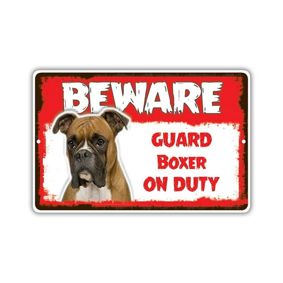 Beware Guard Boxer Lab On Duty Novelty Aluminum Metal 8"x12" Sign