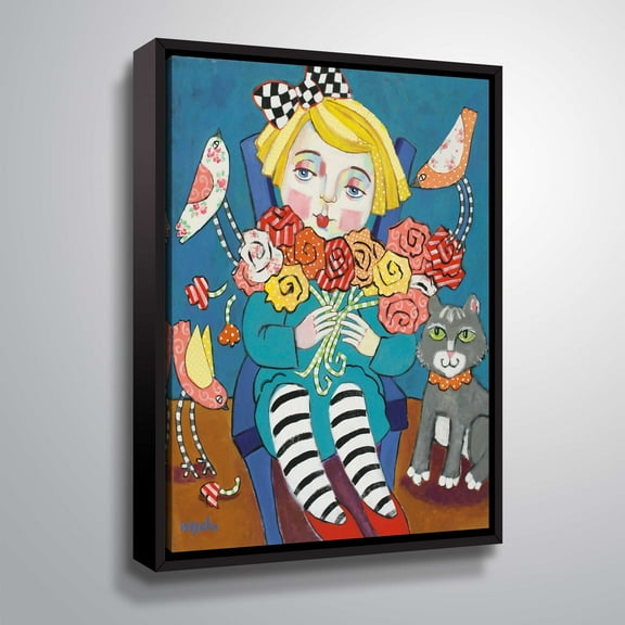 ArtWall Flower Girl with Friends, Gallery Wrapped Floater-framed Canvas by Holly Wojahn
