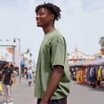thumbnail image 4 of Dalix Lil Alien Heavyweight Pigment Dye Tee Short Sleeve Cotton Shirt Mens in Oil Green 2XL XX-Large, 4 of 5