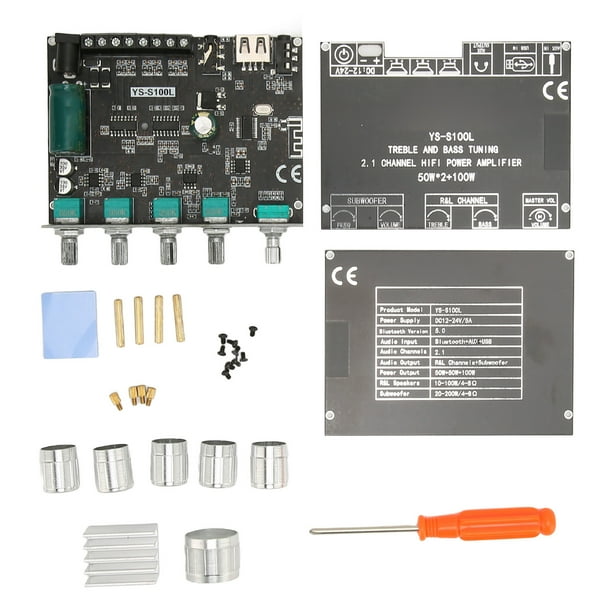 Placa amplificadora Bluetooth de 2,1 canales, módulo amplificador de subwoofer inalámbrico de 50 W, 50 W y 100 W con control de graves y agudos, 12-24 V