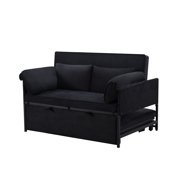 Gewnee 46 Velvet Convertible Sleeper Sofa Bed with Pull-Out Futon Couch for Small Spaces, Apartment & Living Room - Black