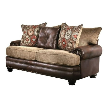 Furniture of America Morgan Faux Leather T-cushion Loveseat in Brown