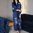 thumbnail image 2 of Defitshape Women's Satin Robe Luxury Floral Printed House Light Silky Loose Fit Quarter Sleeve Long Japanese Long Kimono Bathrobe Patterned19 Navy Blue One Size, 2 of 5