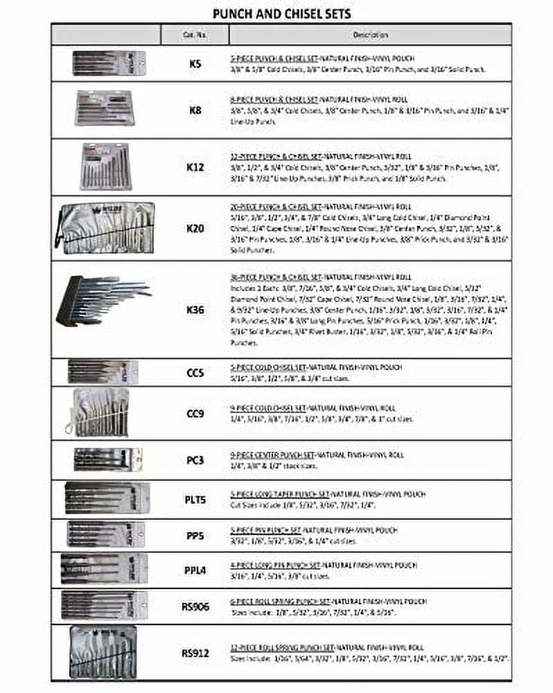 Wilde Tool K 5.Np/Vp 5-Piece Punch & Chisel Set Natural Finish-Vinyl Pouch