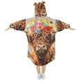 thumbnail image 2 of joogoo Wearable Blanket Hoodie for Kids Highland Cow Flowers Rainbow Flannel Oversized Sweatshirt 3-14 Years S, 2 of 7