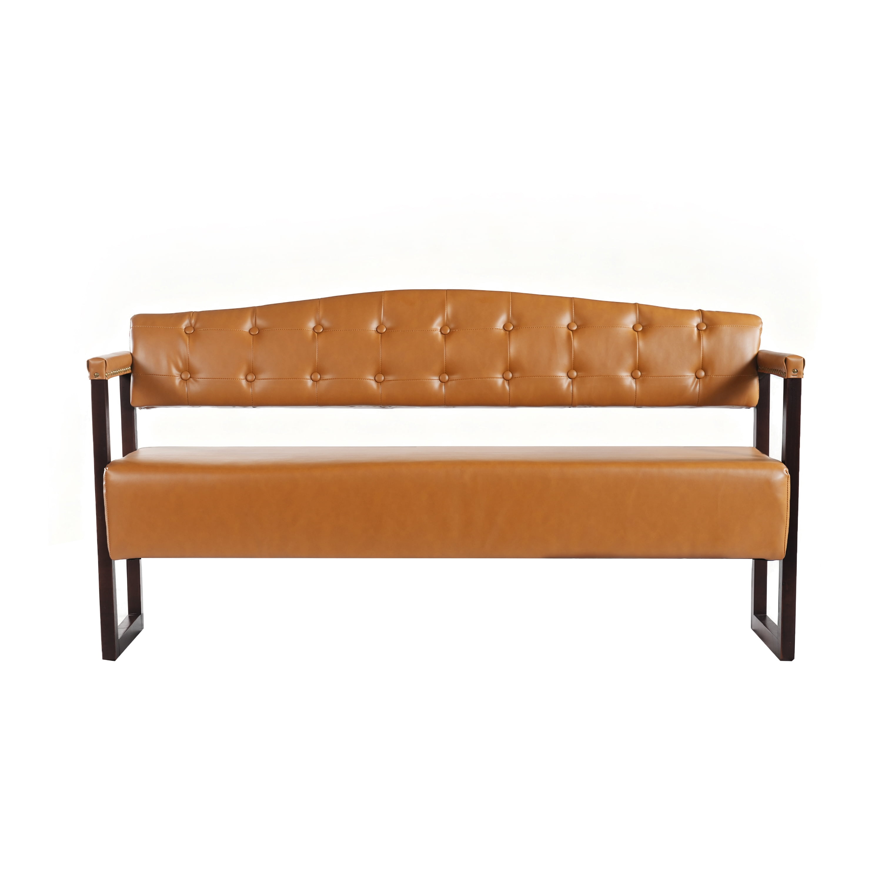 AISWORD 2-Piece Faux Leather Bench Set,57.83" Upholstered Entryway Sofa Bench with Tufted Backrest & Nailhead Trim